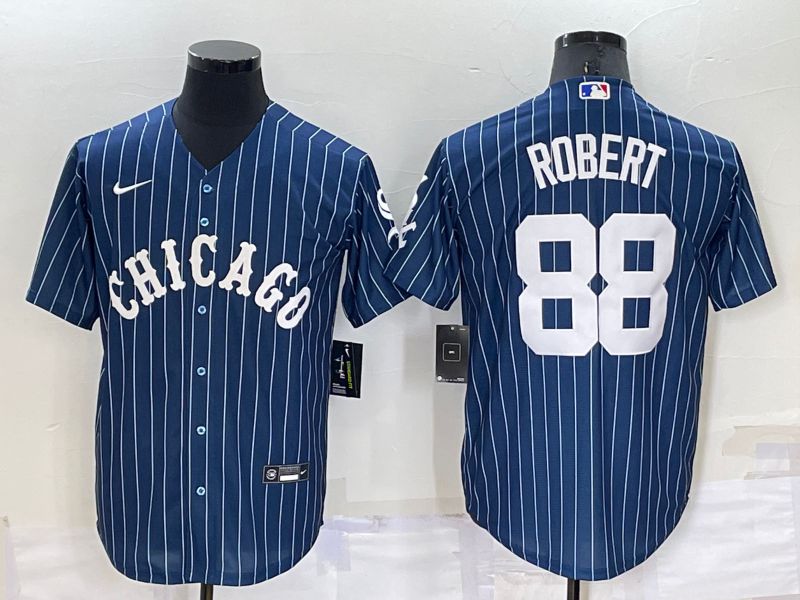 Men Chicago White Sox #88 Robert Blue Stripe Throwback Nike 2022 MLB Jersey